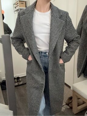 OAK + FORT Black & White Houndstooth Long Coat